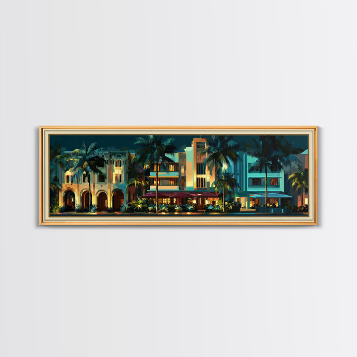 Tropical Hotel Facade Canvas Print, Art Deco Art, Wall Decor, Living Room Decor, Fine Art, Glamour, Abstract Art, Digital Print, ADA-3x1-80