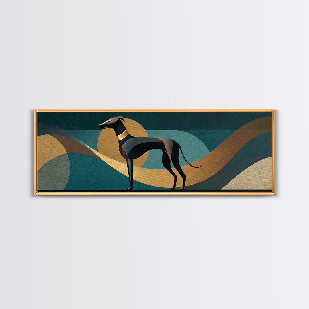 Elegant Greyhound Silhouette Framed Canvas Print, Art Deco Art, Gallery Wall Art, Living Room Decor, Fine Art, Glamour, ADA-3x1-81