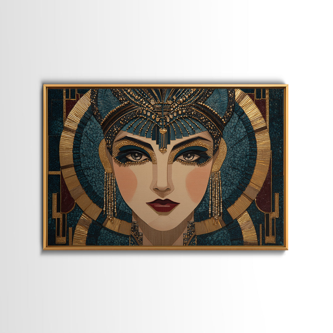 Flapper Portrait with Pearl Strands and Dramatic Framed Canvas Print, Art Deco Art, Boho, Living Room Decor, Fine Art, Glamour, ADA-3x2-18