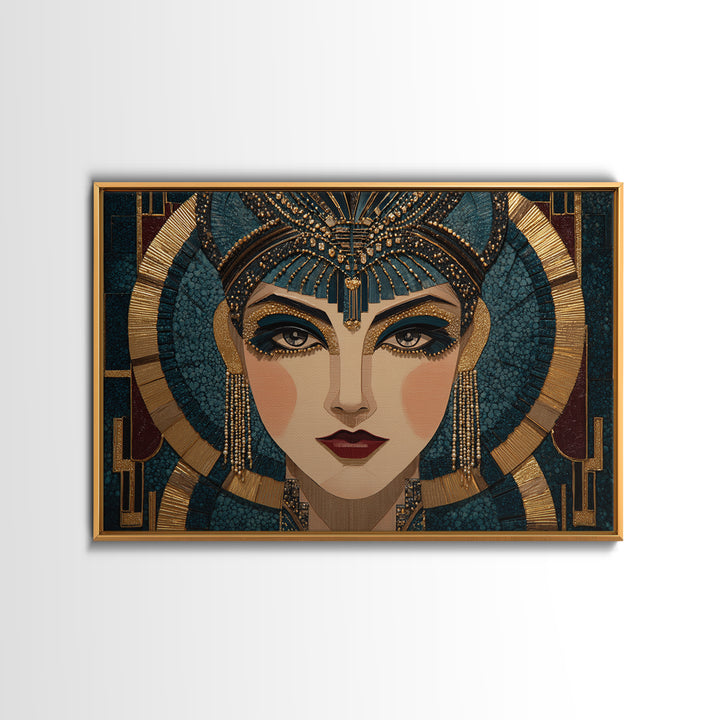 Flapper Portrait with Pearl Strands and Dramatic Framed Canvas Print, Art Deco Art, Boho, Living Room Decor, Fine Art, Glamour, ADA-3x2-18