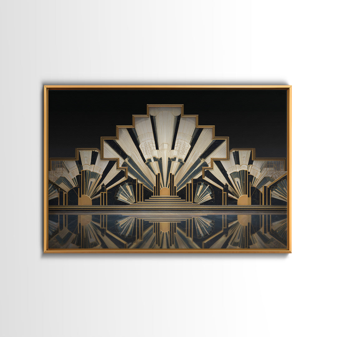 Tropical Hotel Facade Canvas Print, Art Deco Art, Downloadable Art, Living Room Decor, Watercolor Art, Glamour, ADA-3x2-44