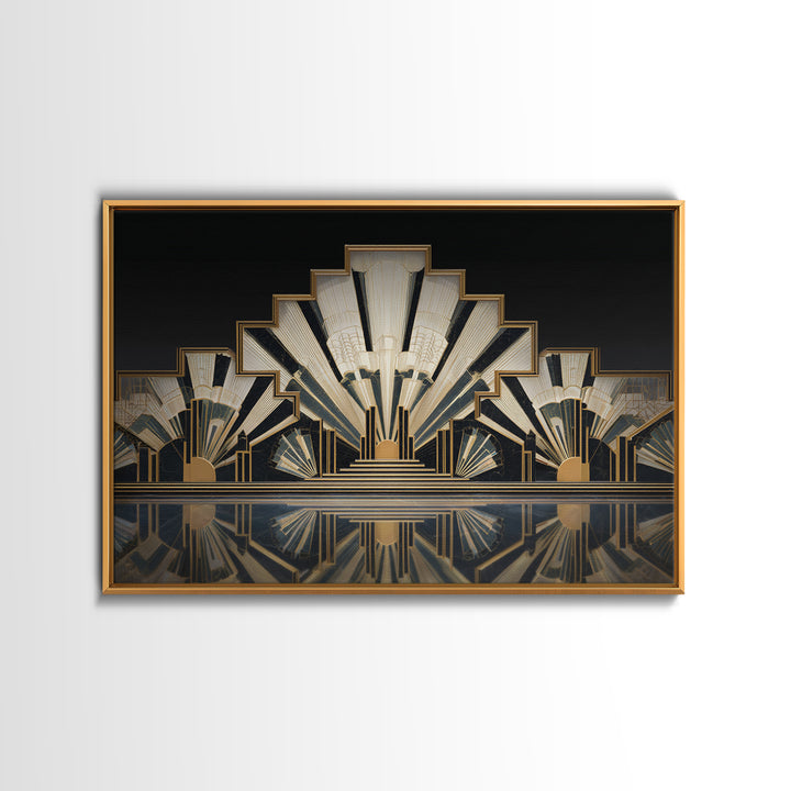 Tropical Hotel Facade Canvas Print, Art Deco Art, Downloadable Art, Living Room Decor, Watercolor Art, Glamour, ADA-3x2-44