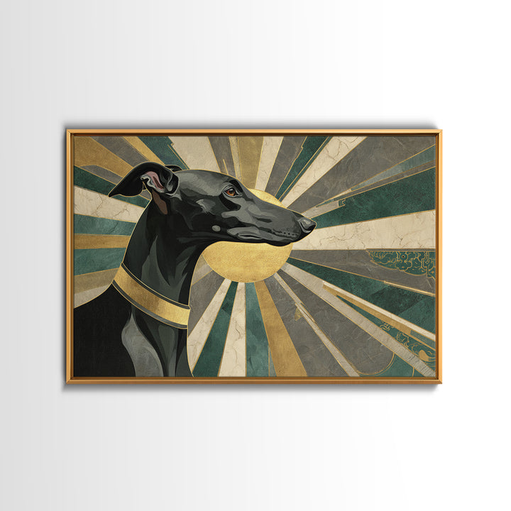 Elegant Greyhound Silhouette Framed Canvas Print, Art Deco Art, Gallery Decor, Living Room Decor, Fine Art, Glamour, Wall Art, ADA-3x2-45