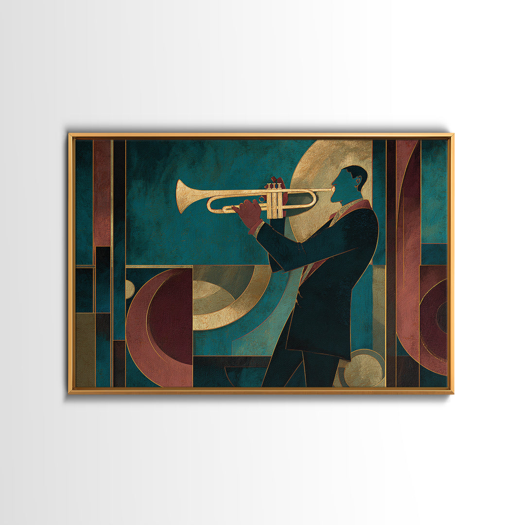 Jazz Trumpet Player Canvas Print, Art Deco Art, Room Decor, Living Room Decor, Fine Art, Glamour, Digital Art, Printable, ADA-3x2-56