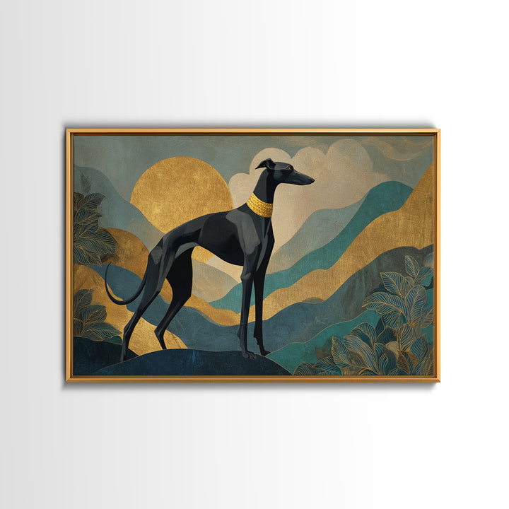 Elegant Greyhound Silhouette Framed Canvas Print, Art Deco Art, Gallery Decor, Living Room Decor, Fine Art, Glamour, Wall Art, ADA-3x2-69