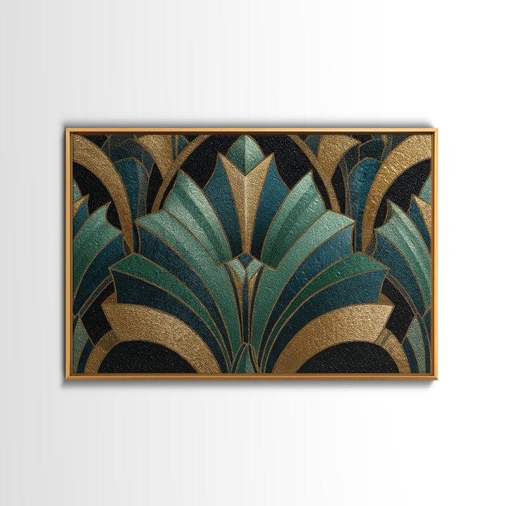 Fan Shaped Shell Motif Canvas Print, Art Deco Art, Living Room Decor, Abstract Art, Glamour, Mid Century Modern, ADA-3x2-72