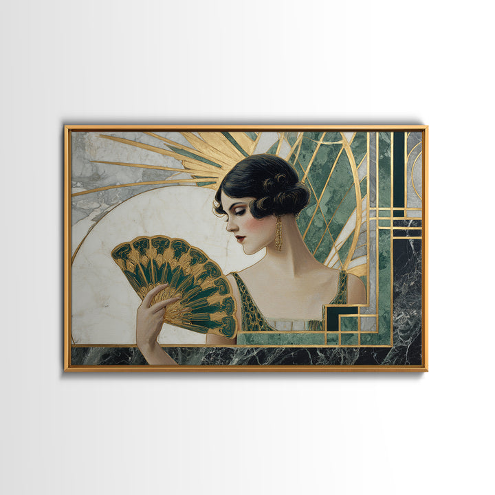 Glamorous 1920s Woman Framed Canvas Print, Art Deco Art, Room Decor, Living Room Decor, Oil Painting, Glamour, Digital Art, ADA-3x2-77