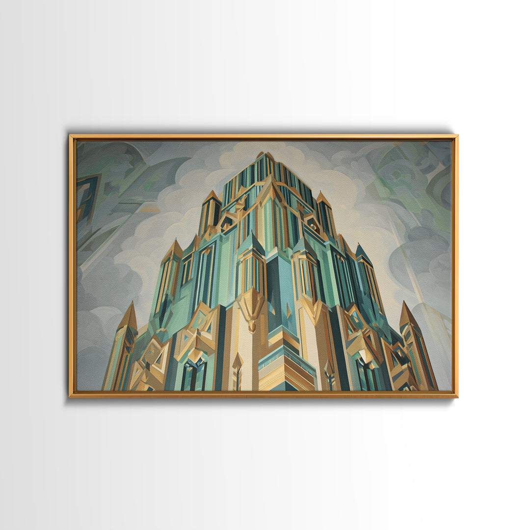 Stylized Skyscraper Crown Canvas Print, Art Deco Art, Art Deco Wallpaper, Living Room Decor, Fine Art, Glamour, ADA-3x2-98