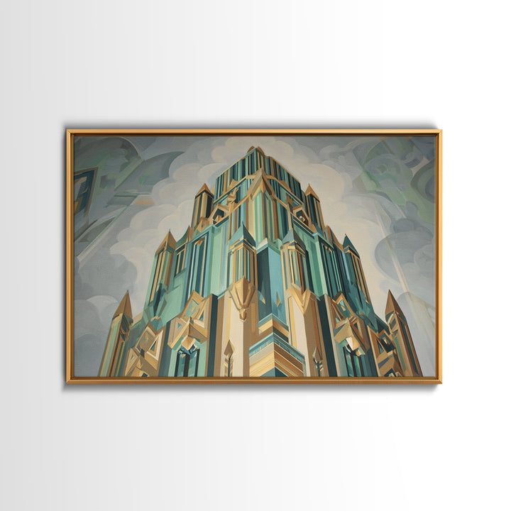 Stylized Skyscraper Crown Canvas Print, Art Deco Art, Art Deco Wallpaper, Living Room Decor, Fine Art, Glamour, ADA-3x2-98