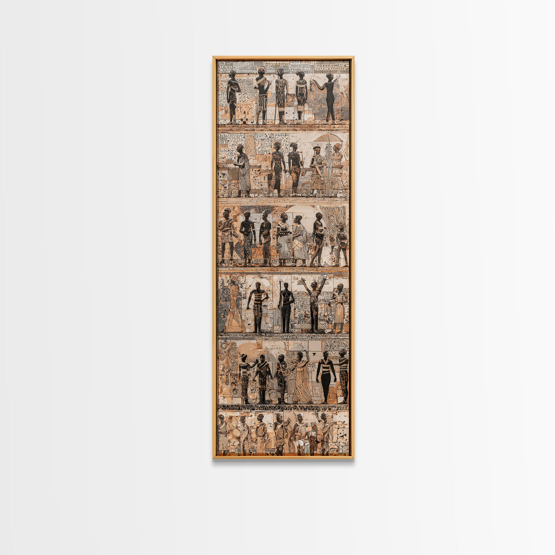 Sepia Egyptian Figures And Hieroglyphs, African Wall Art, Ancient Culture Art, Neutral Framed Canvas Print Decor Gift For Home