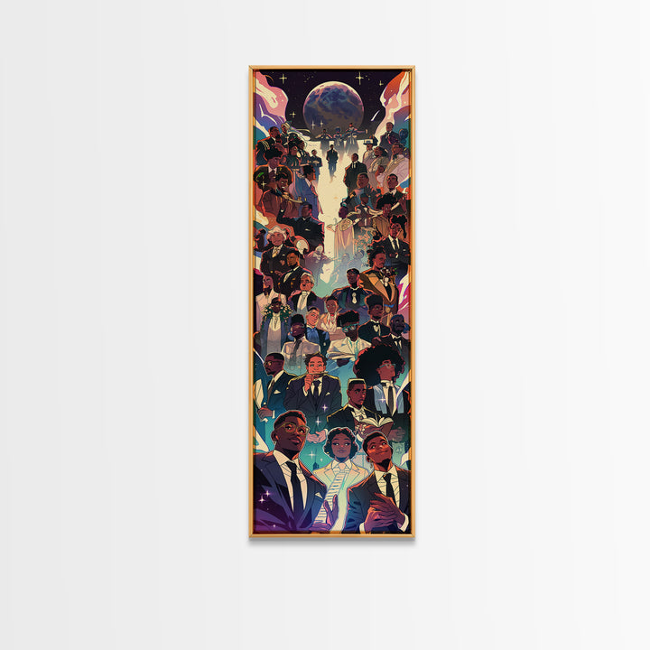 Regal Black Family Gathering Under Moonlit Sky, Wall Art, African American Art Print, Afrocentric Culture Home Decor Gift