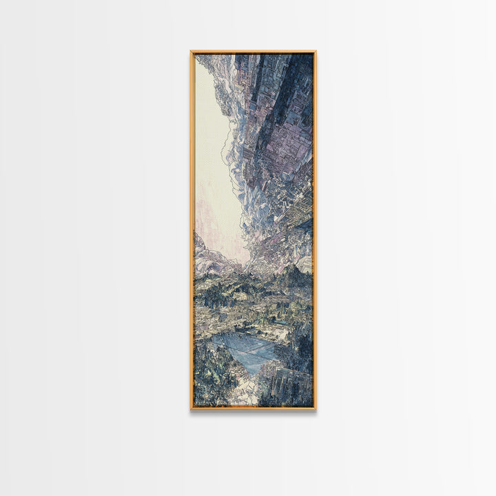 Snowy Alpine Valley Landscape Wall Art, Mountain Nature Canvas Decor, Large Living Room Art, Dreamy Blue Home Decor Gift