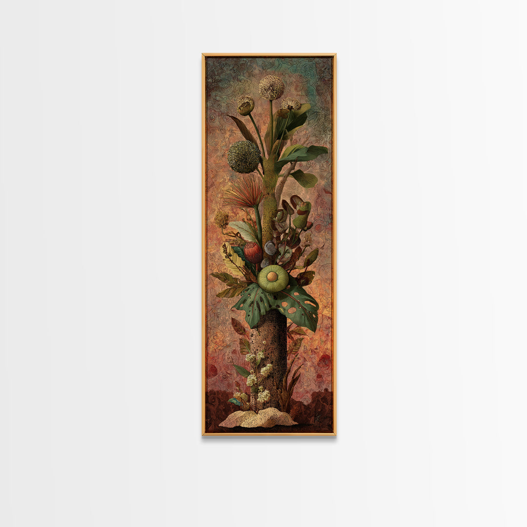Surreal Tropical Botanical Bouquet With Protea And Ferns Canvas Print, African Inspired Wall Art, Boho Home Decor Gift For Her