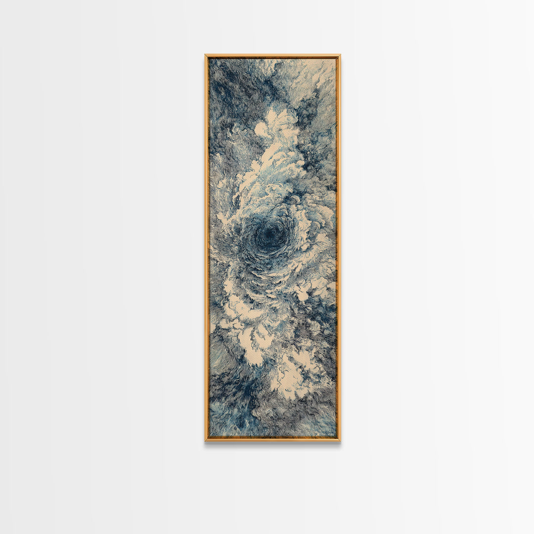 Blue Cream Swirling Ocean Vortex Abstract Wall Art, Minimalist Canvas Print, Modern Coastal Decor, Dreamy Large Art Gift