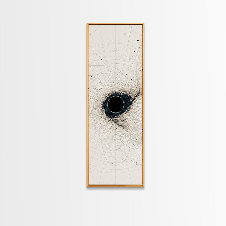 Minimal Black Singularity With Orbital Lines Wall Art, Abstract Canvas Print, Modern Minimalist Decor, Geometric Art Gift