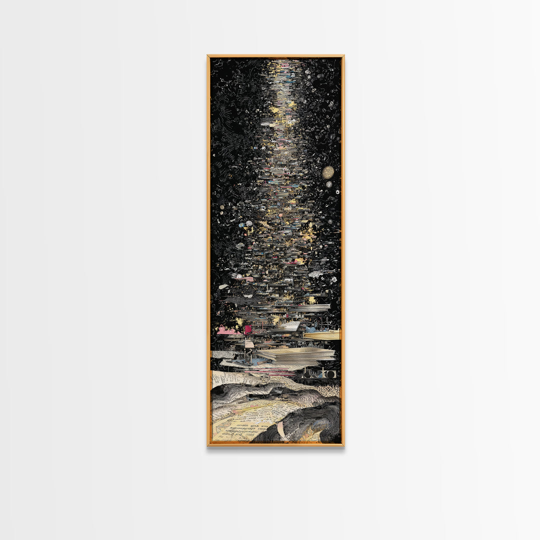 Moonlit Starry Night Abstract Canvas Print, Black And Gold Modern Art, Mystical Wall Decor, Statement Home Decor Gift For Him
