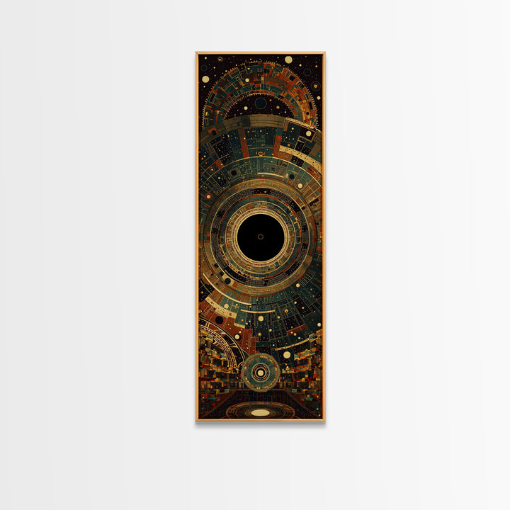 Futuristic African City Portal With Geometric Rings Framed Canvas Print, Afrocentric Wall Art, Modern Black Culture Decor