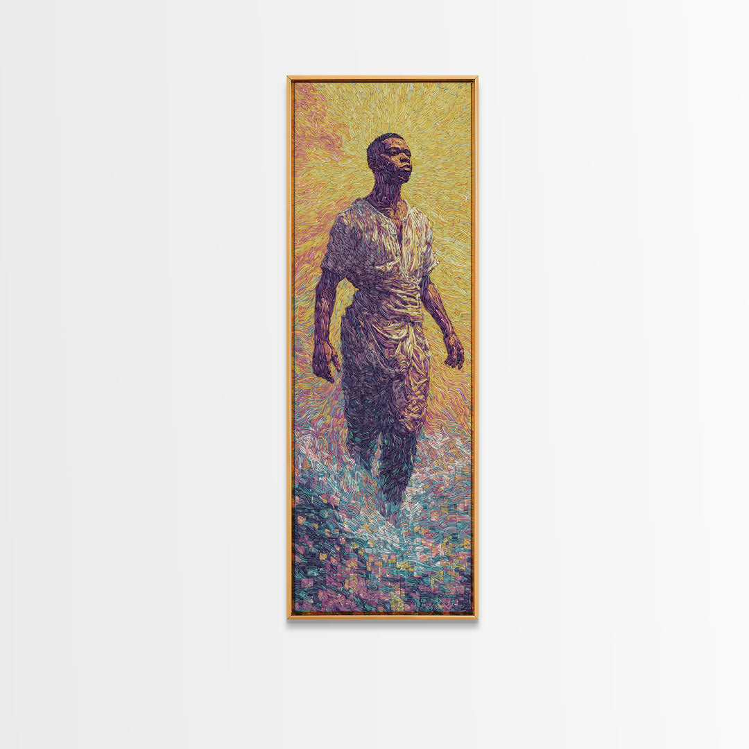 Radiant African Man Walking Through Water Canvas Print, Afrocentric Black Art, Spiritual Wall Decor, Modern Portrait Gift