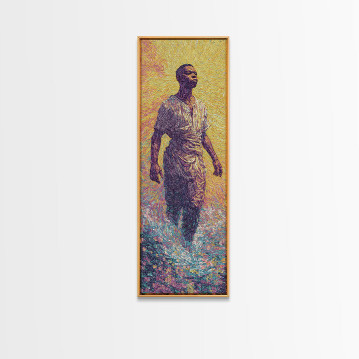 Radiant African Man Walking Through Water Canvas Print, Afrocentric Black Art, Spiritual Wall Decor, Modern Portrait Gift