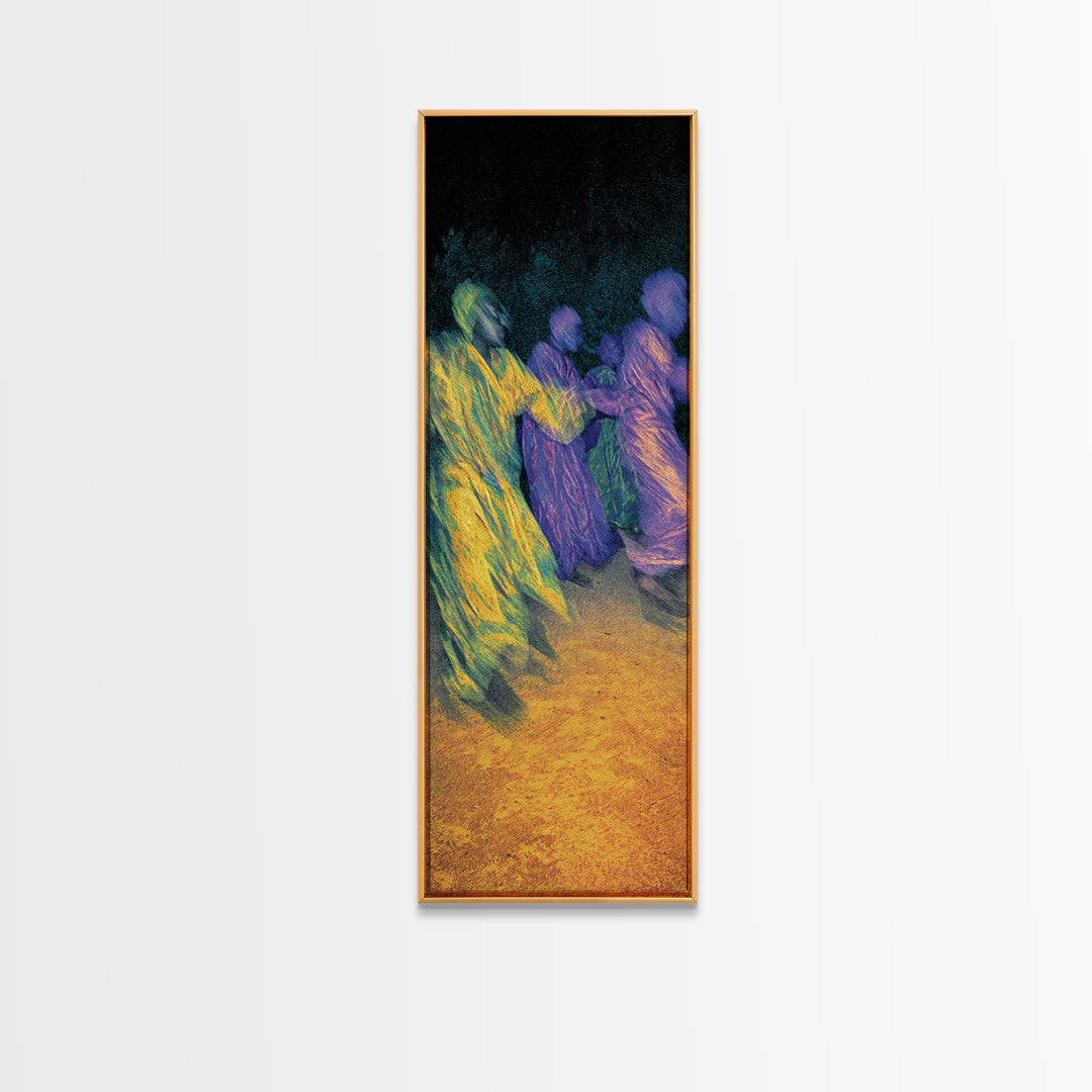 Nighttime African Dance Circle Canvas Print, Abstract Motion Wall Art, Afrocentric Cultural Decor, Vibrant Living Room Gift