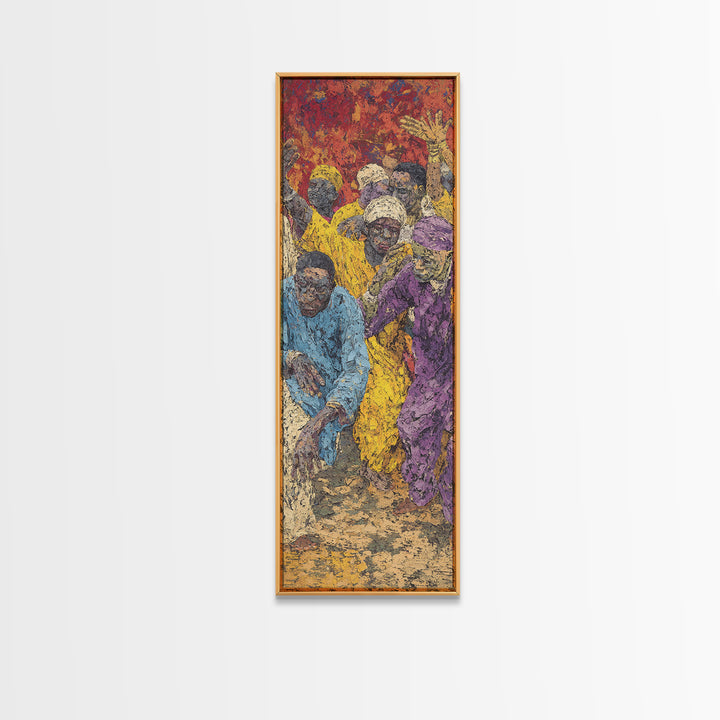 Vibrant African Festival Crowd Wall Art, Colorful Dance Canvas Print, Afrocentric Black Culture Statement Home Decor Gift