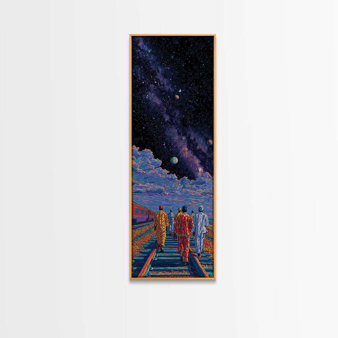 Afrofuturist Travelers On Cosmic Railroad Canvas Print, Black Culture Art, Galaxy Wall Decor, Modern African Home Decor Gift