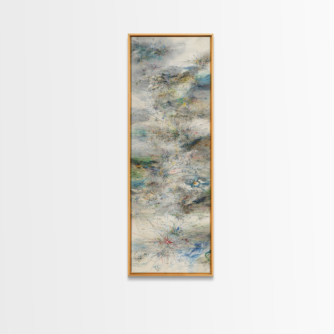 Misty Abstract Landscape With Fine Lines Framed Canvas Print, Contemporary Wall Art, Neutral Home Decor For Office And Living Room