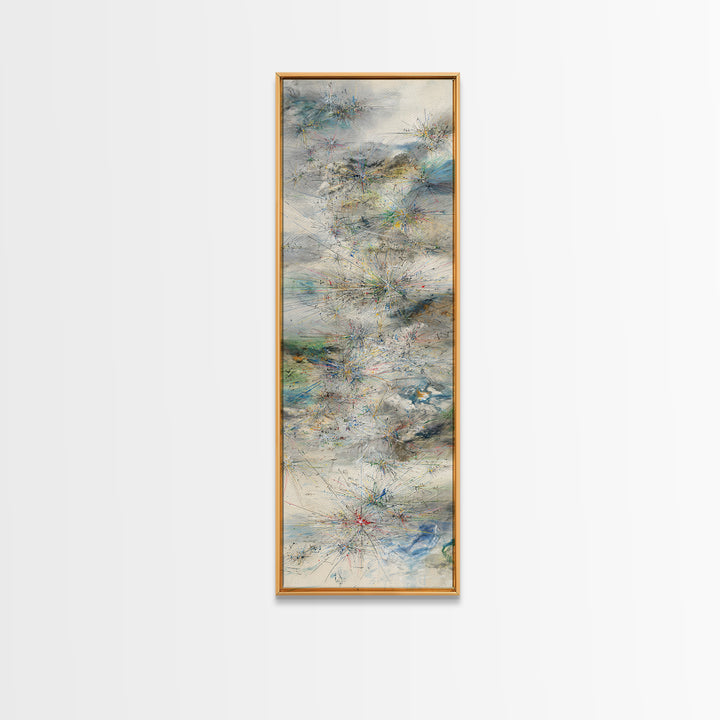 Misty Abstract Landscape With Fine Lines Framed Canvas Print, Contemporary Wall Art, Neutral Home Decor For Office And Living Room