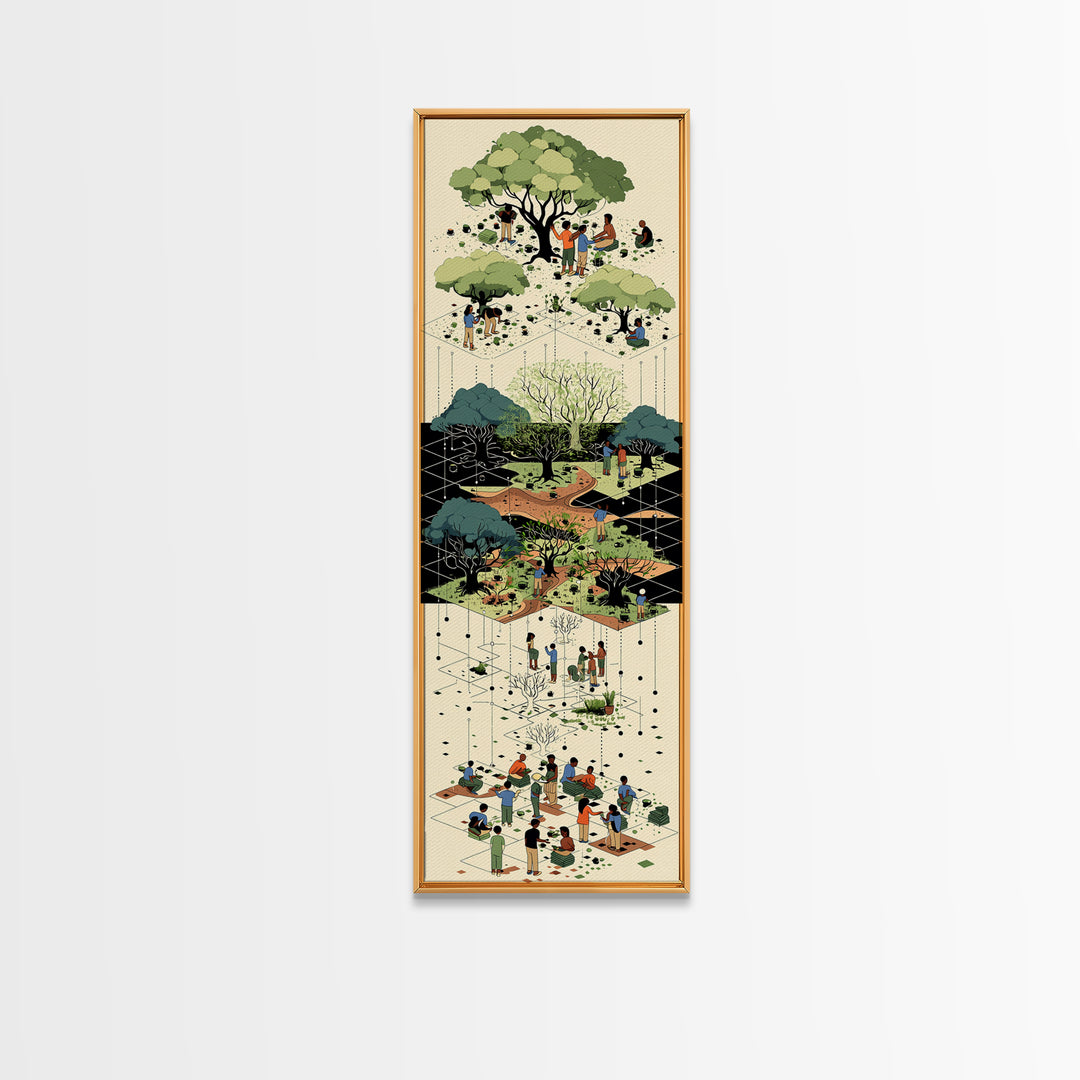Layered Community Park With Trees Wall Art, Isometric Garden Illustration, Green Nature Scene, Modern Home Decor Gift For Office