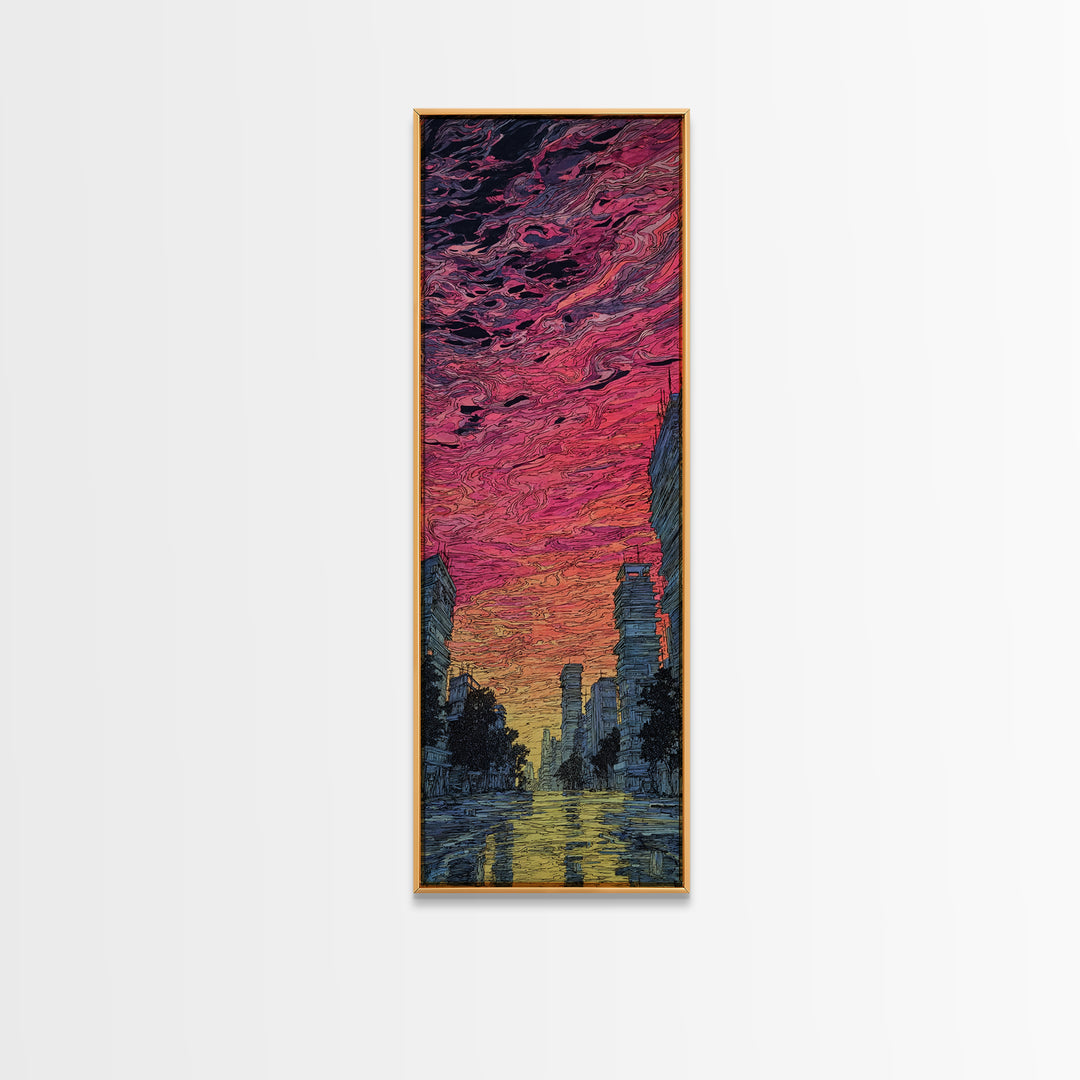 Dramatic Sunset City Skyline Canvas Print, Urban Wall Art, Modern African Inspired Decor, Moody Skyscraper Living Room Art