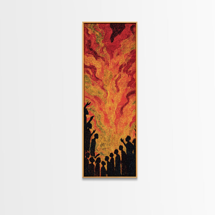 Fiery Celebration Silhouettes Wall Art, African Culture Art, Bold Abstract Painting, Festival Energy Decor, Statement Canvas Print