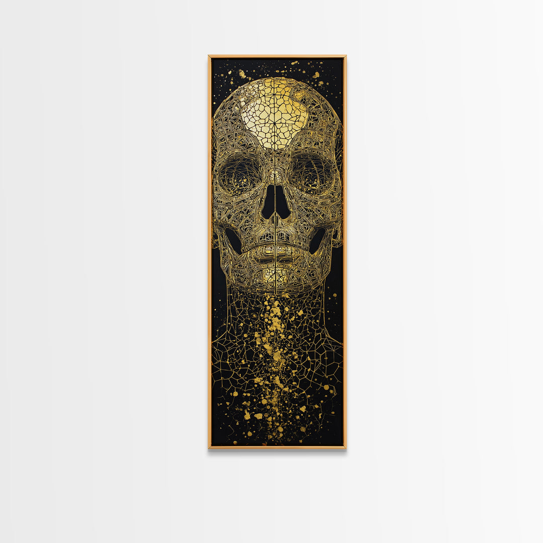 Golden Cracked Skull Portrait Wall Art, Black And Gold Art, Gothic Abstract Canvas Print, Dark Statement Home Decor Gift