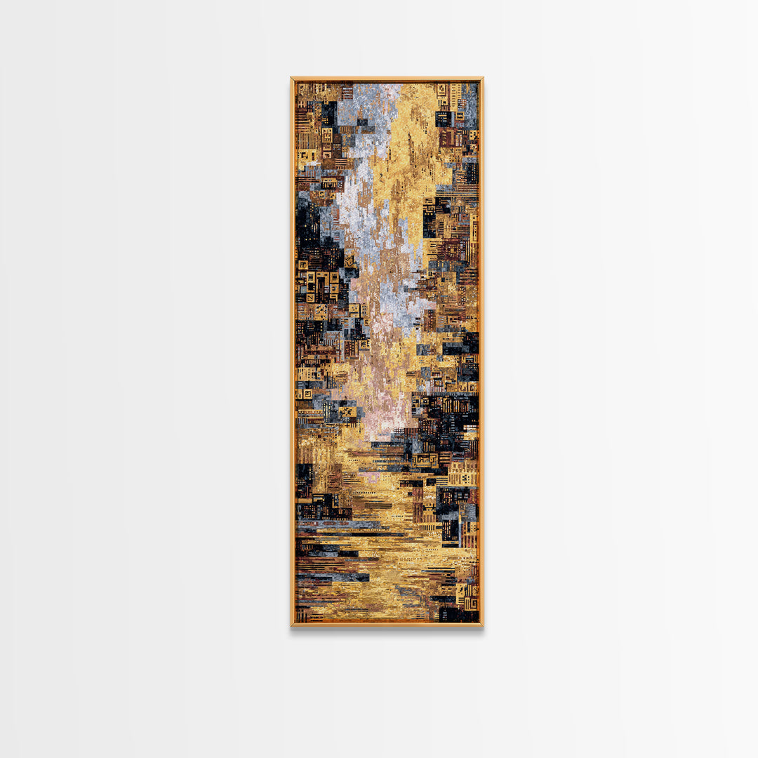 Golden Abstract African City Wall Art, Modern Geometric Canvas Decor, Luxury Urban Statement Print, Earth Tone Home Decor