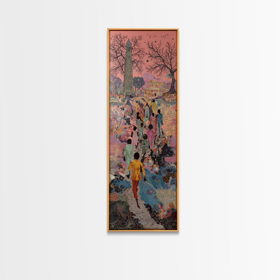 Surreal Garden Procession With Obelisk Wall Art, Mystical Cultural Landscape Print, Colorful Bohemian Home Decor Gift Poster