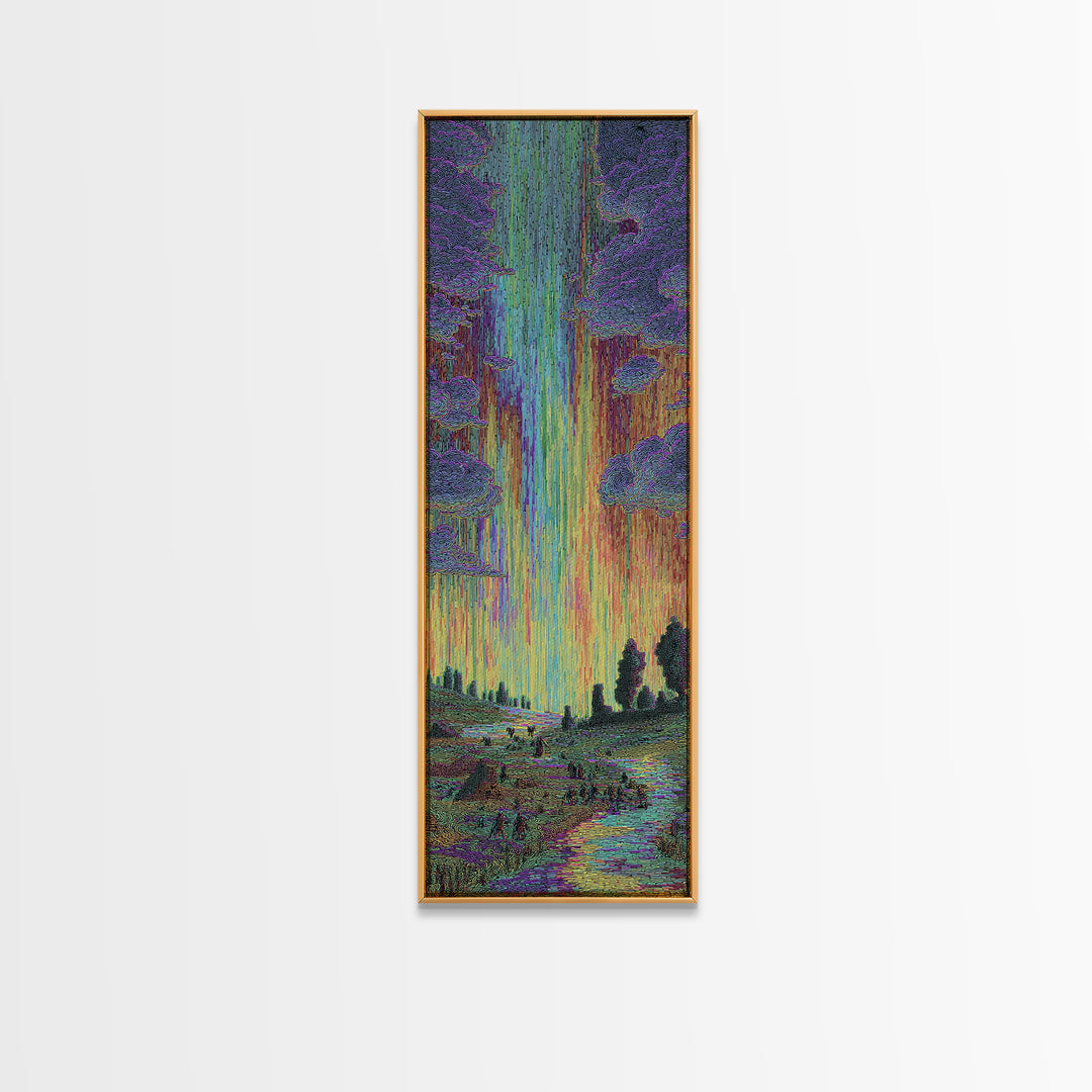 Luminous Jungle Path With Violet Trees Canvas Print, African Inspired Nature Scene Art, Dreamy Green Blue Wall Decor Gift