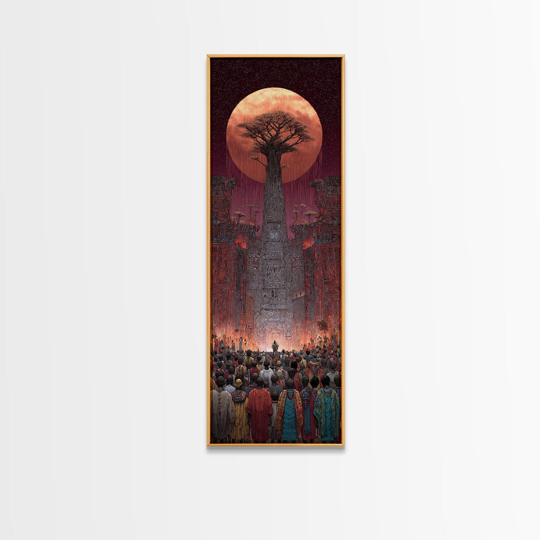 Giant Baobab Tree Beneath Copper Moon Canvas Print, African Landscape Art, Spiritual Tribal Decor, Ancestral Wall Gift Print