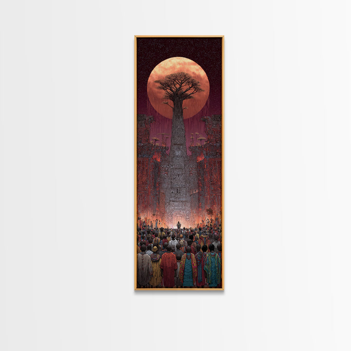Giant Baobab Tree Beneath Copper Moon Canvas Print, African Landscape Art, Spiritual Tribal Decor, Ancestral Wall Gift Print