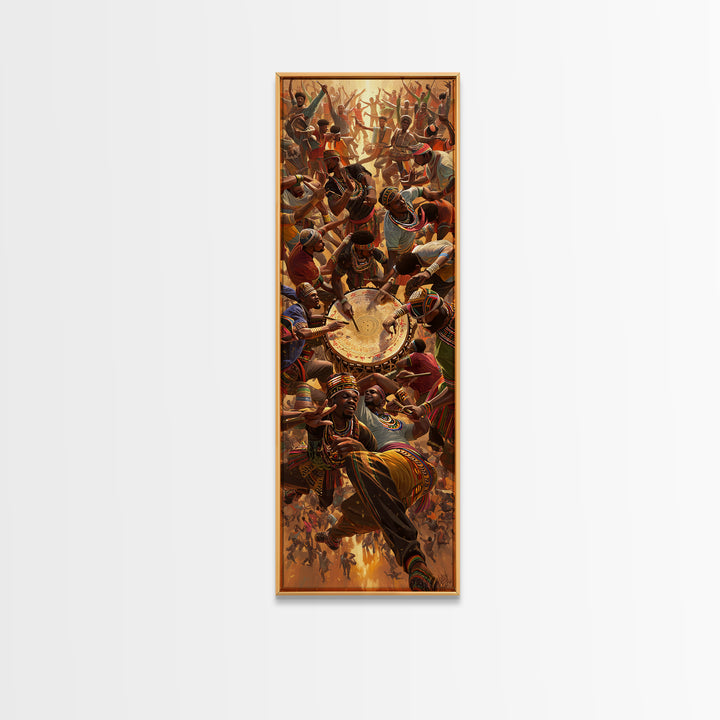Joyful African Drum Dance Celebration Framed Canvas Print, African Women Art, Tribal Culture Wall Decor, Music Festival Gift