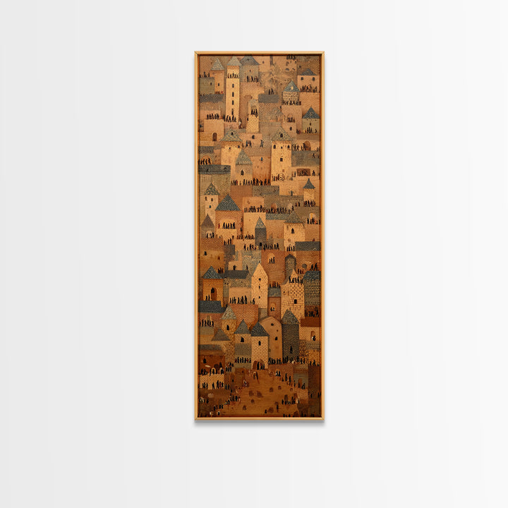 Sahel Mud Brick Village Wall Art, African Architecture Canvas Print, Earth Tone Cultural Decor, Tribal Cityscape Artwork