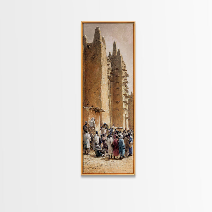Djenne Mosque Street Wall Art, Mali Mud Brick Architecture Canvas Print, African Culture Decor, Sahel Travel Poster Artwork