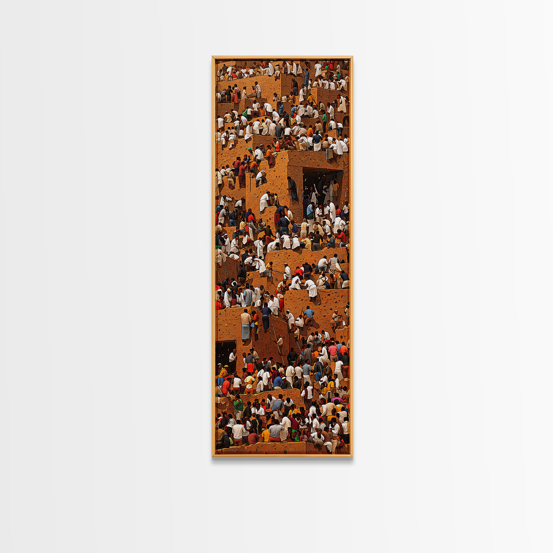 Crowded African Market Wall Art, Aerial Mud Brick Festival Canvas Print, Vibrant Cultural Decor, Sahel Cityscape Artwork
