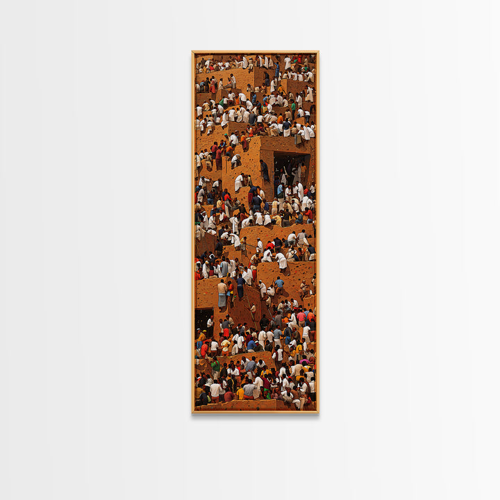 Crowded African Market Wall Art, Aerial Mud Brick Festival Canvas Print, Vibrant Cultural Decor, Sahel Cityscape Artwork