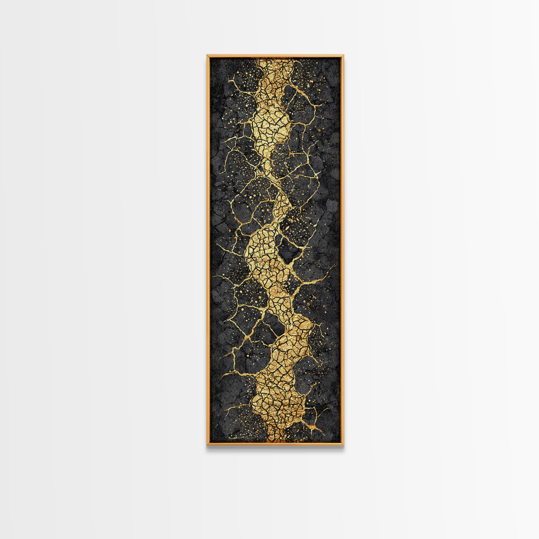 Black And Gold Kintsugi Crack Abstract Wall Art, Modern Canvas Art, Luxury Canvas Print, Textured Art Print, Bold Decor Gift