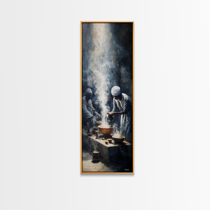 African Steam Ritual Wall Art, Dark Ceremonial Canvas, Men In White Headwraps, Afrocentric Tribal Decor, Spiritual Print
