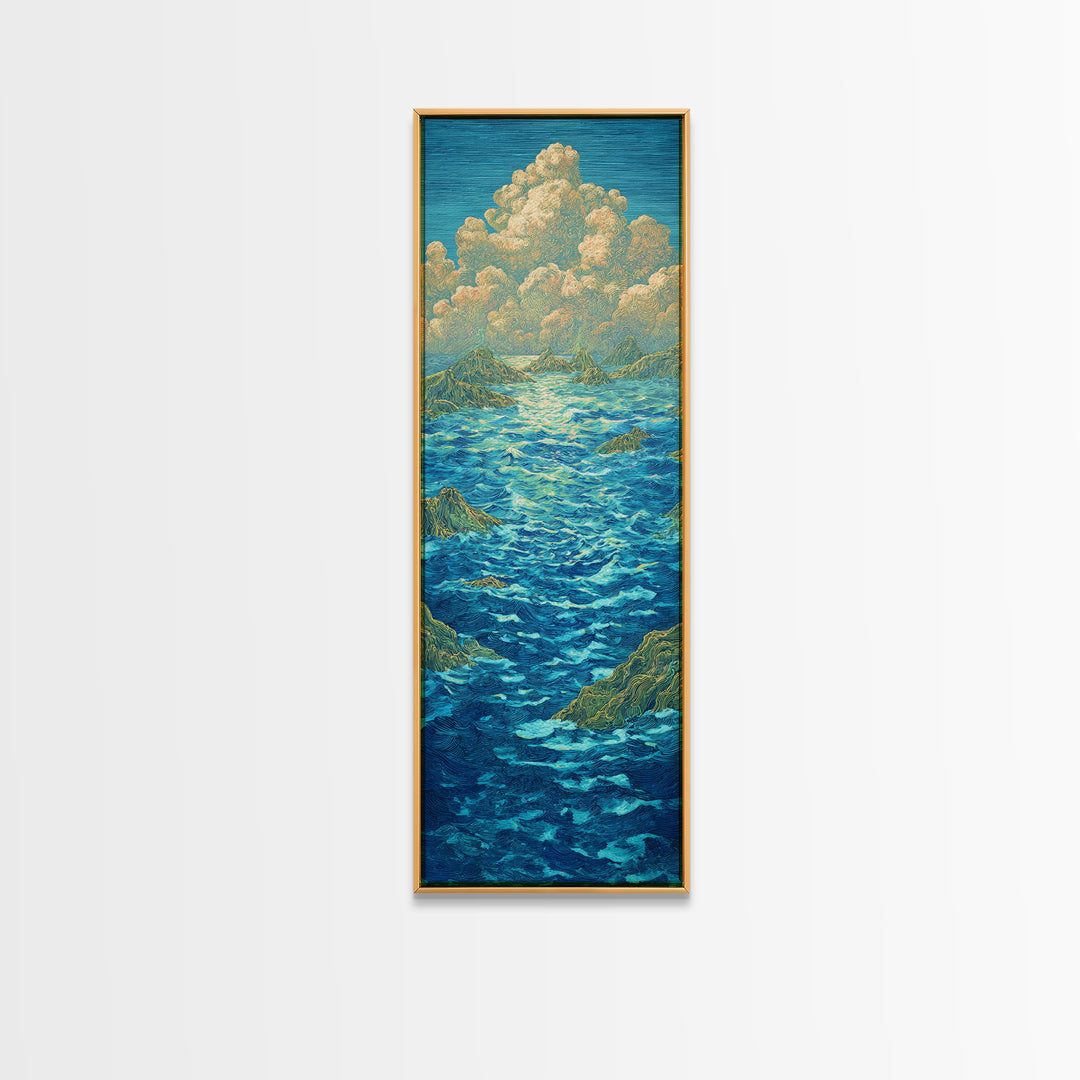 Turquoise Ocean With Golden Clouds Canvas Print, Blue Seascape Wall Art, Dreamy Nature Scene Art, Coastal Home Decor Gift