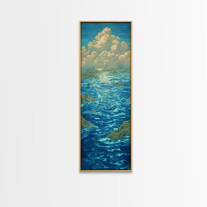 Turquoise Ocean With Golden Clouds Canvas Print, Blue Seascape Wall Art, Dreamy Nature Scene Art, Coastal Home Decor Gift