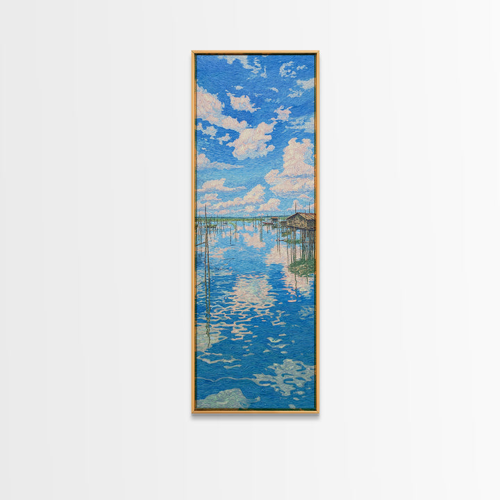 Sunlit African Lake Reflections Wall Art, Blue Landscape Canvas Print, Coastal Travel Poster, Peaceful Home Decor Gift Idea