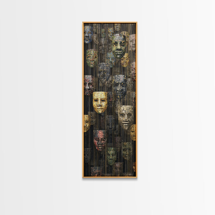 Hanging African Mask Gallery Wall Art, Black Gold Tribal Canvas Print, Afrocentric Culture Decor, Statement Artwork Gift