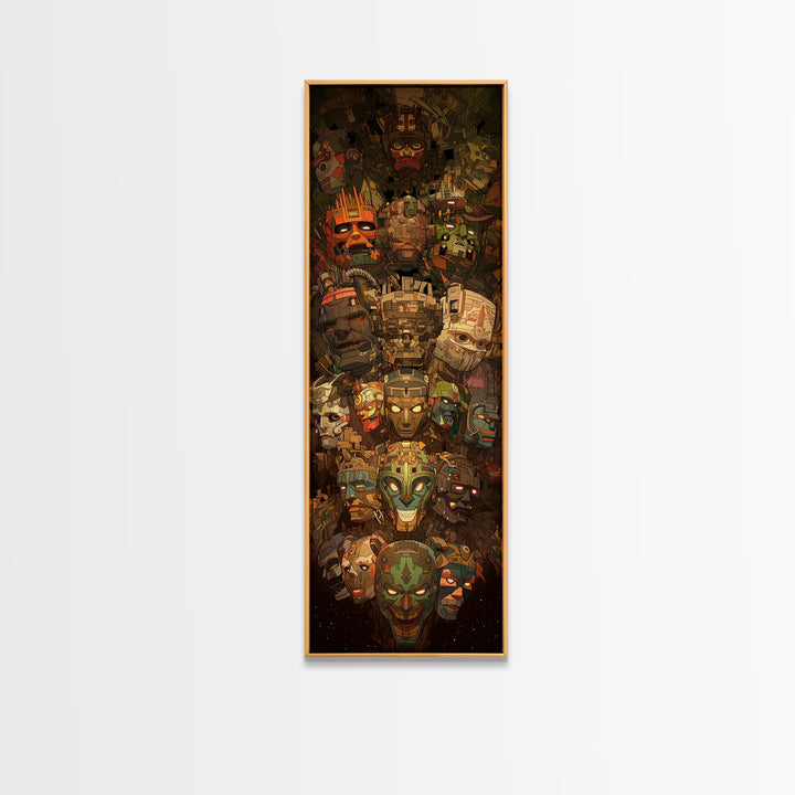 Colorful Tribal Mask Totem Canvas Print, African Mask Art, African Tribal Art, Bold Home Decor, Vibrant Afrocentric Wall Art