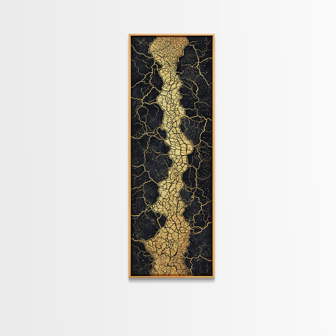 Gold Cracked Abstract River Wall Art, Black And Gold Art, Earth Tone Wall Decor, Modern Abstract Art, Premium Canvas Print